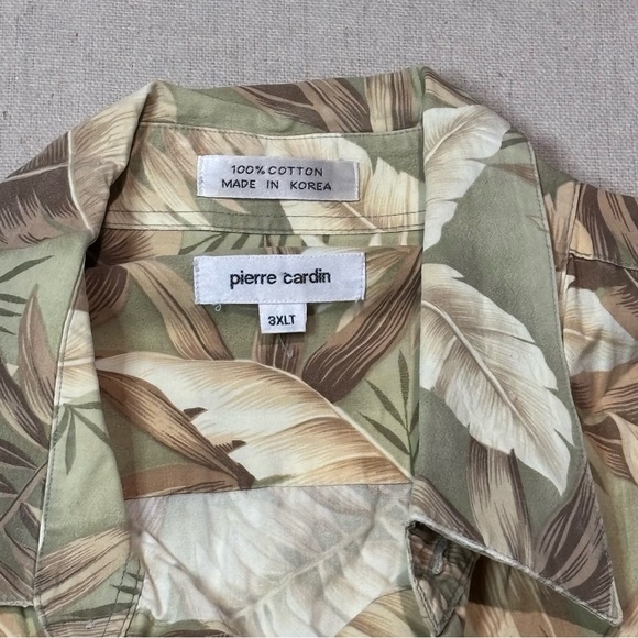 Pierre Cardin Hawaiian Shirt 3XLT Relaxed Fit Khaki Mens Short Sleeve Palm Leaf - Picture 3 of 5